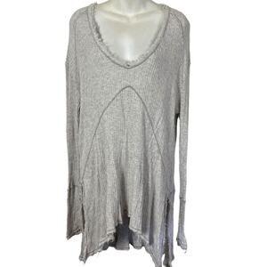 Free People Womens Waffle Knit Longline Knit V-Neck Long Sleeve Top Shirt sz M